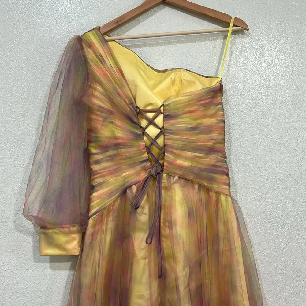 VIP GIRL WOMEN GOLD ASYMMETRICAL ONE SHOULDER GOWN SZ 6 - Picture 11 of 15